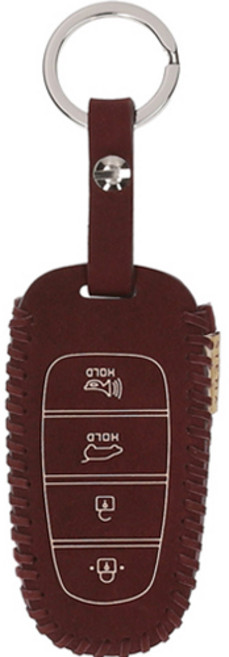 오시에나 뉴세미럭셔리 자동차 가죽 스마트키 키홀더, 와인, 현대D(4버튼)
