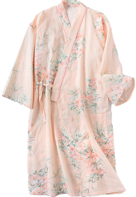 굿샵 꽃무늬 롱 슬립 스커트 순면 여성 가운 M, 오렌지, 1개