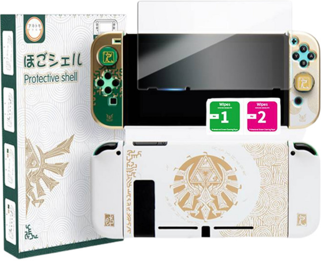 호후 닌텐도스위치 티어스 오브 더 킹덤 케이스 + 조이콘 스틱 커버 + 액정 필름 + 알콤솜 세트 화이트, 1세트
