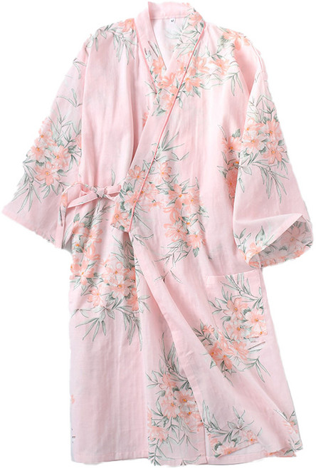 굿샵 꽃무늬 롱 슬립 스커트 순면 여성 가운 M, 핑크, 1개