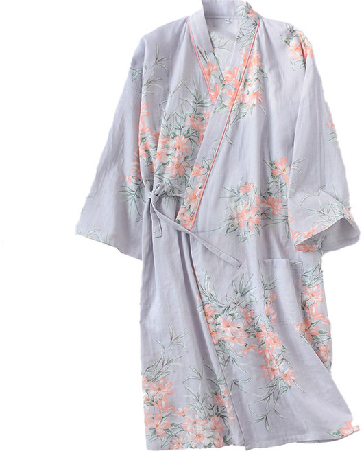 여성용 굿샵 꽃무늬 롱 슬립 스커트 순면 가운 L, 블루그레이, 1개