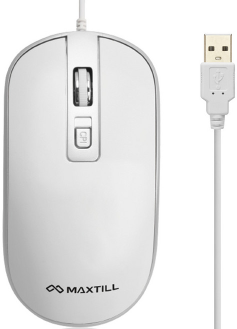 맥스틸 저소음 USB 유선 마우스, MO-M202U, 화이트