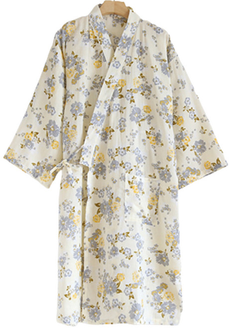 굿샵 꽃색 사계절 여자 잠옷 가운 M, 아이보리, 1개