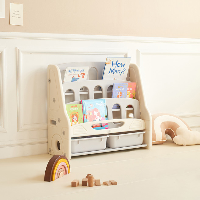BeneBene 쁘띠 유아 아기 전면 책장 카 정리대, 아이보리, 3단