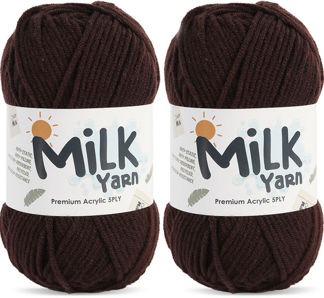 Knitt 牛奶紗 編織線 50g, 2個, 16深棕色