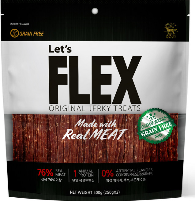 플렉스 강아지 건조 순살 육포 슬라이스 간식, 오리고기, 500g, 1개