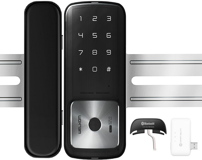 솔리티 손잡이 없음 유리 양문 전용 지문인식 날개형 보조키 도어락 WG-30B + 블루투스 모듈 + 원거리용 브릿지 세트, WG-30B(도어락), 고객직접설치