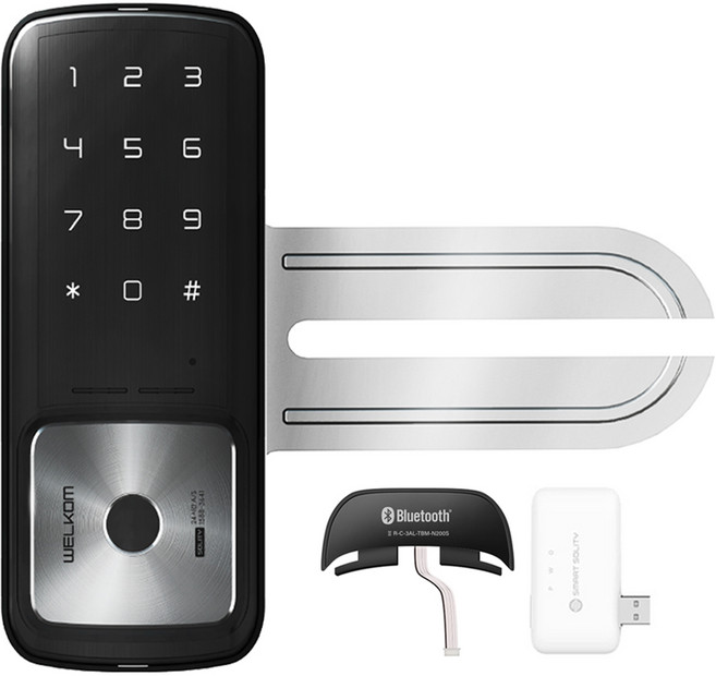 솔리티 손잡이 없음 유리 단문 전용 지문인식 날개형 보조키 도어락 WG-30B + 블루투스 모듈 + 원거리용 브릿지 세트, WG-30B(도어락), 고객직접설치