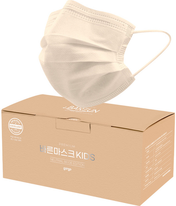 바른 일회용 마스크 어린이용, 50개입, 1개, 뉴트럴베이지