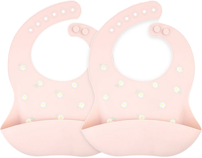 르메이어 실리콘 방수 턱받이, 핑크플라워, 2개입, 1개
