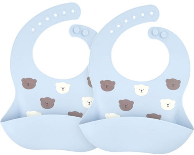 르메이어 실리콘 방수 턱받이, 블루베어, 2개입, 1개