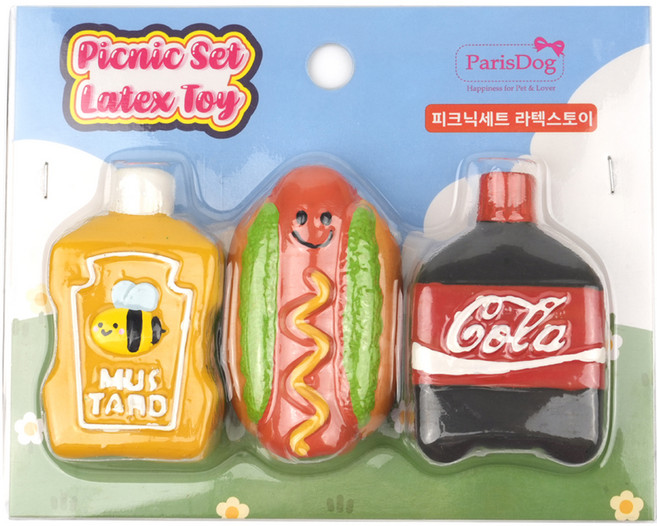 패리스독 강아지 피크닉라텍스토이 3종 세트, 혼합색상, 1세트