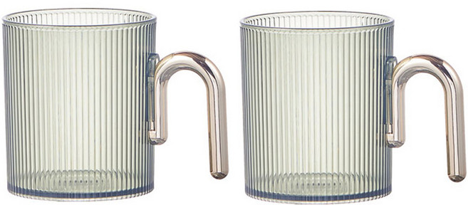 더자카 베이직 라운드 손잡이 투명 양치컵, 그린, 2개