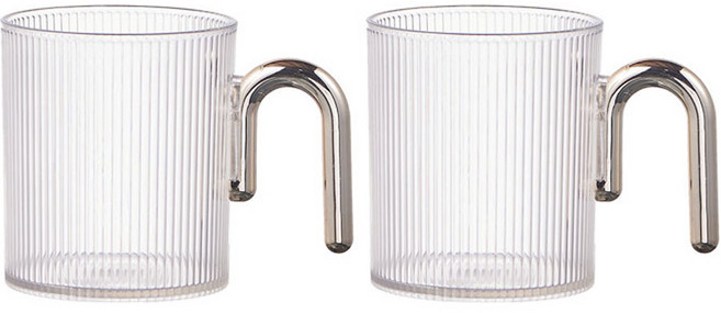 더자카 베이직 라운드 손잡이 투명 양치컵, 화이트, 2개