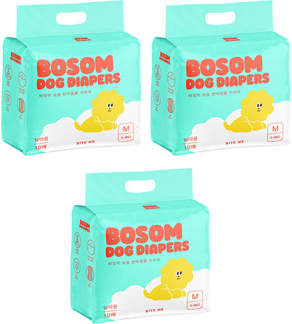 바잇미 강아지 남아용 보솜 기저귀, 중형, 10개입, 3개