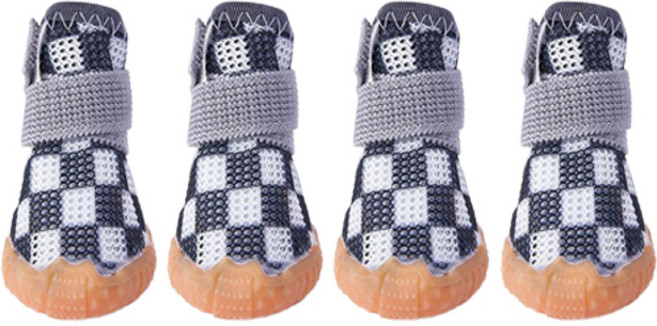 랜보어 반려동물 체크 메쉬 신발, 블랙, 4개