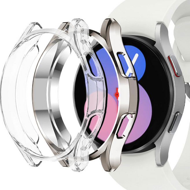 누아트 갤럭시 워치 풀커버 케이스, 실버+투명, 2개