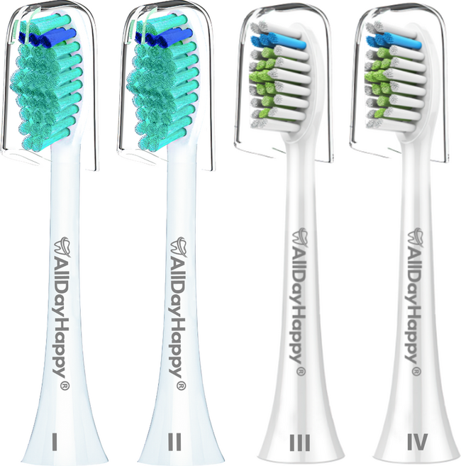 올데이해피 필립스 호환용 전동 칫솔모 HX6014 2p + HX6064 2p + 안전뚜껑 세트, HX6014P,  HX6064P, 화이트, 4개
