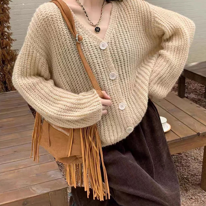 메이첼 여성용 따뜻한 버튼 브이넥 니트 가디건 03152