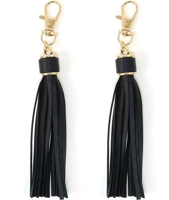 니뜨 가죽 태슬 참장식 키링, 블랙, 2개