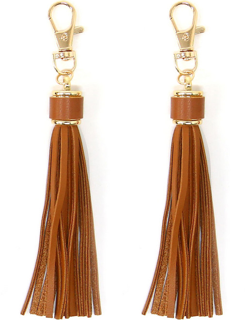 니뜨 가죽 태슬 참장식 키링, 카멜, 2개