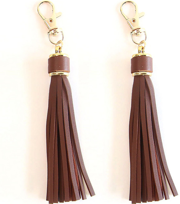 니뜨 가죽 태슬 참장식 키링, 브라운, 2개