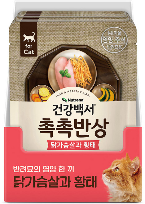 건강백서 어덜트 고양이 촉촉반상 습식사료, 닭가슴살+황태, 80g, 10개