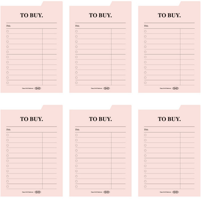 플레픽 스티키 점착식 인덱스 메모지 06 TO BUY, 핑크, 1개입, 6개