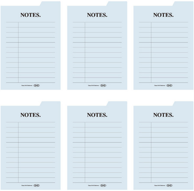 플레픽 스티키 점착식 인덱스 메모지, 09 NOTES, 50매, 6개