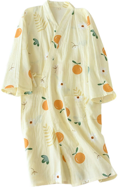 굿샵 사계절 거즈 면 귀요미 잠옷 가운 M, 노랑 오렌지, 1개