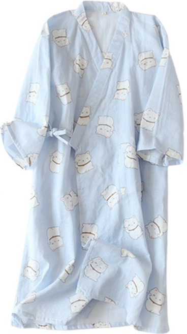 굿샵 사계절 거즈 면 귀요미 잠옷 가운 L, 블루 고양이, 1개