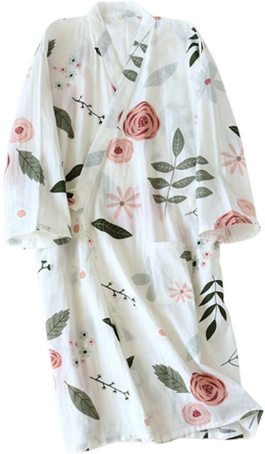 굿샵 사계절 거즈 면 귀요미 잠옷 가운 M, 화이트 로즈, 1개
