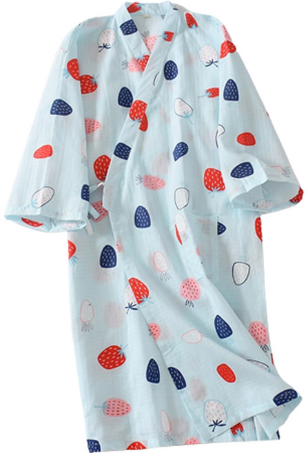 굿샵 사계절 거즈 면 귀요미 잠옷 가운 L, 스카이 딸기, 1개
