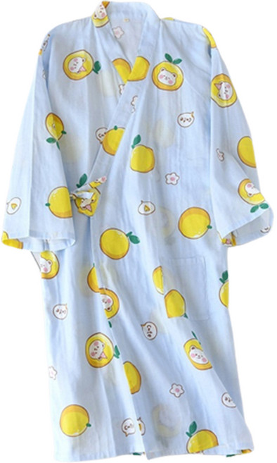 굿샵 사계절 거즈 면 귀요미 잠옷 가운 M, 블루 자몽곰, 1개