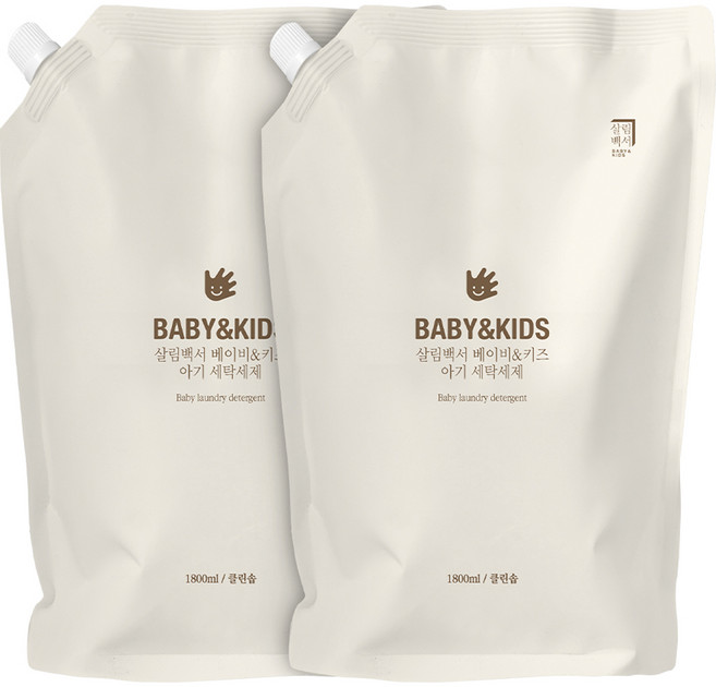 살림백서 베이비 앤 키즈 아기세탁세제 리필, 1.8L, 2개