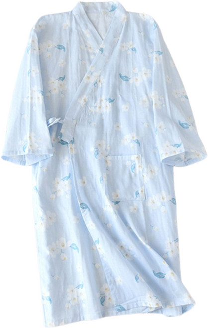 굿샵 사계절 거즈 면 귀요미 잠옷 가운 M, 스카이 벚꽃, 1개
