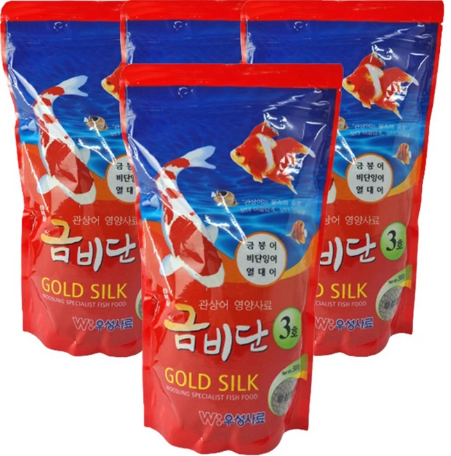 금비단 관상어 부상성 영양사료 큰입자 골드실크 3호, 500g, 4개 - 쿠팡