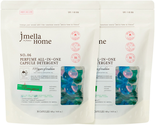 제이멜라 홈 인 프랑스 문 파리 퍼퓸 올인원 캡슐 세제, 30개입, 2개