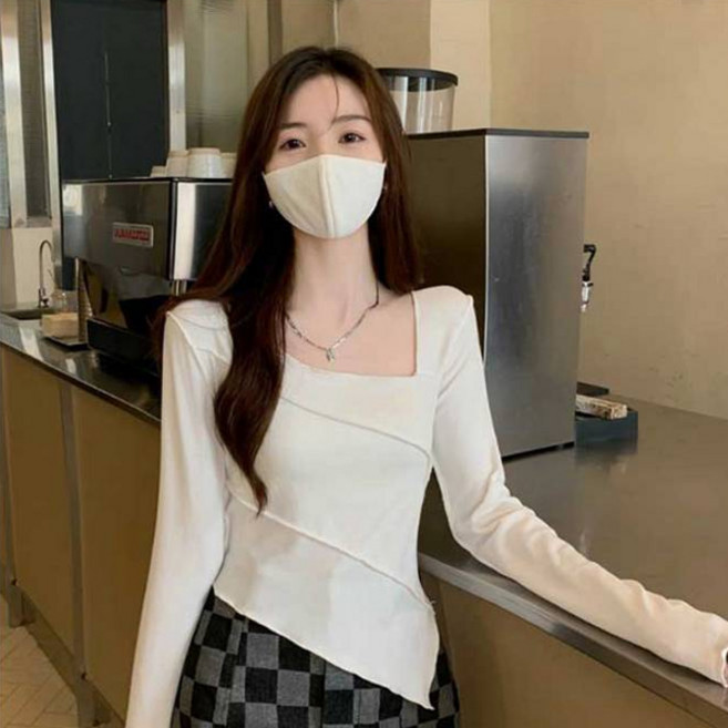PEONIST 女款修身不對稱長袖T恤