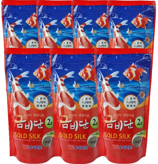 금비단 관상어 부상성 영양사료 중간입자 골드실크 2호, 250g, 7개 - 쿠팡