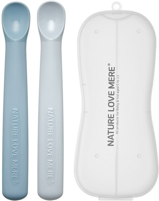 네이쳐러브메레 이유식 1단계 스푼 2종 + 케이스 세트, 소프트블루(스푼), 소프트그레이(스푼), 1세트