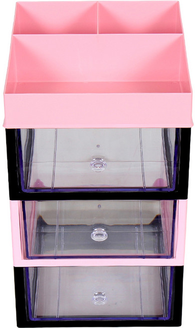 슬림미니 화장품 소품 정리함 특대서랍 4단, 블랙 + 핑크, 1개