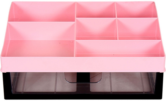 와이드서랍 화장품 소품 정리함 2단, 블랙 + 핑크, 1개