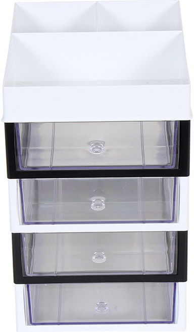 슬림미니 화장품 소품 정리함 대서랍 5단, 블랙 + 화이트, 1개