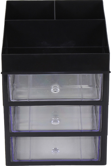 슬림미니 화장품 소품 정리함 대서랍 4단, 블랙, 1개