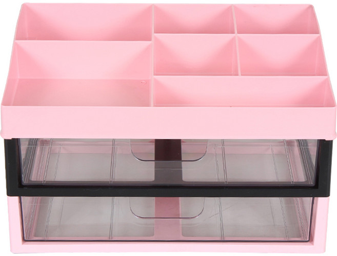 와이드서랍 화장품 소품 정리함 3단, 핑크 + 블랙, 1개