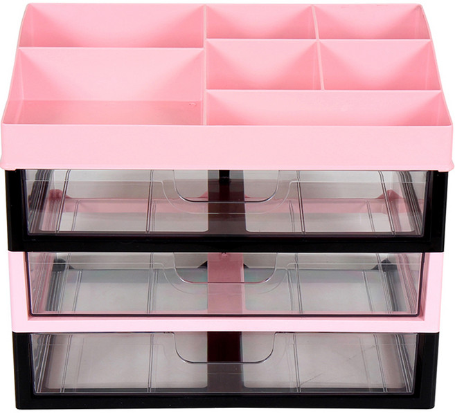 와이드서랍 화장품 소품 정리함 4단, 블랙 + 핑크, 1개