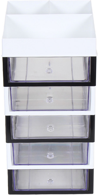 슬림미니 화장품 소품 정리함 대서랍 6단, 블랙 + 화이트, 1개