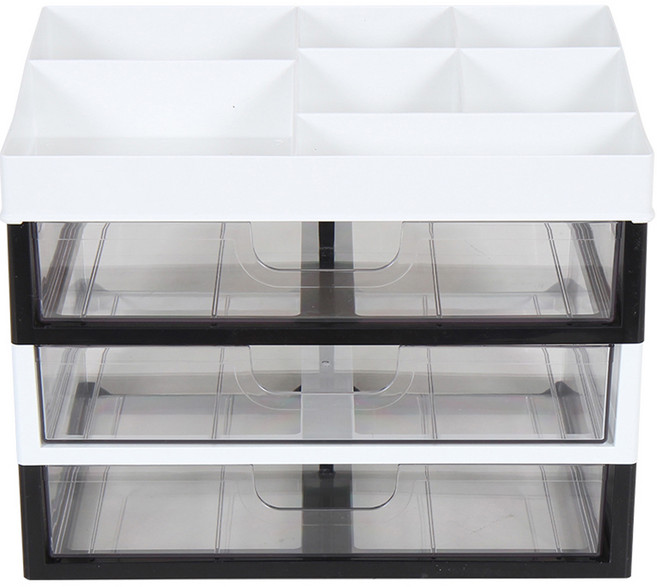 와이드서랍 화장품 소품 정리함 4단, 블랙 + 화이트, 1개