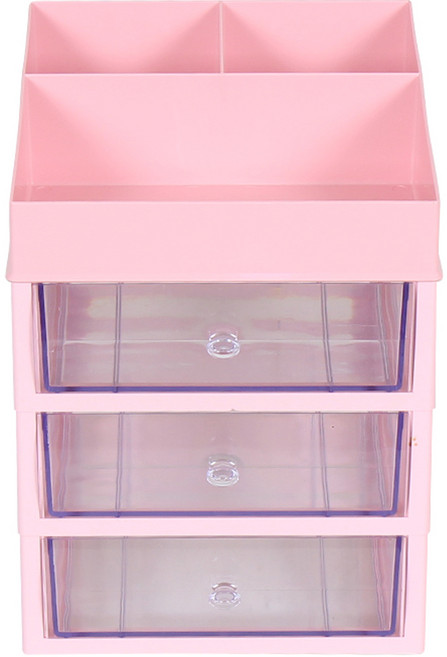 슬림미니 화장품 소품 정리함 대서랍 4단, 핑크, 1개